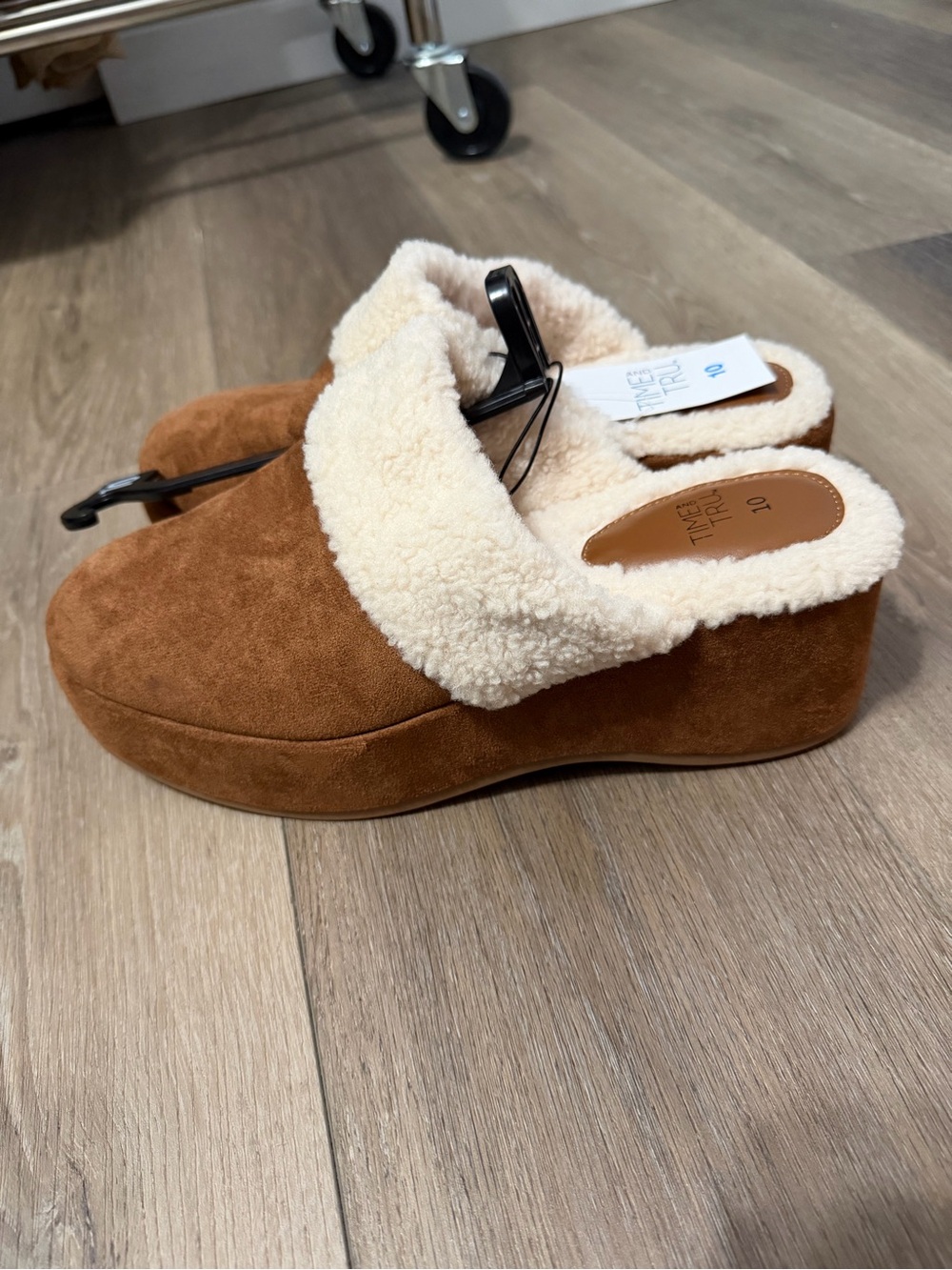 Clogs Faux-Suede Shearling-Lined Mule Slippers - Brown Time and Tru size 9 10 11